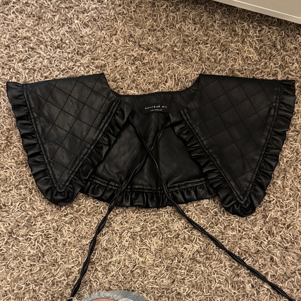 Current Air Black Quilted Faux Leather Ruffle Collar Capelet